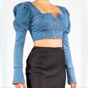 Denim Long Sleeve Crop Top